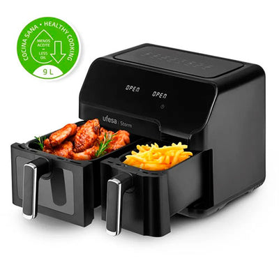 Freidora Aire 9L / 5,5 + 3L 2 Cajones 2700W Ufesa Storm 72805565 Negro