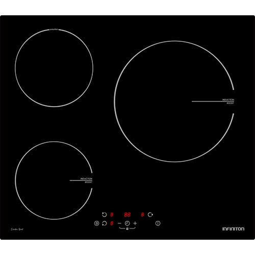 Inducción 3 Zonas 60cm Infiniton IND3N61G28 1 zona 28cm Cristal Negro