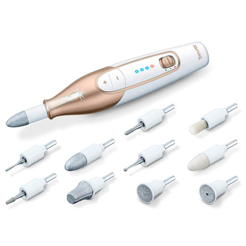 Set de manicura pedicura inalámbrico Beurer con 10 accesorios