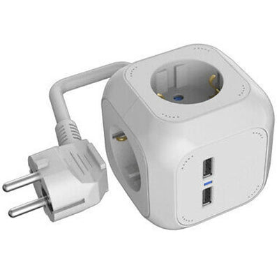Regleta Hepoluz 4 Tomas Cubo + 2 Usb