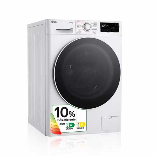 Lavasecadora 9/6kg 1400R LG F4DR5509A0W   AI Direct Drive Vapor Wifi Autodose Blanca A-10% / D